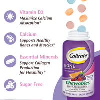 Thumbnail for Caltrate Chewables 600 +D3 Plus Minerals Calcium and Vitamin D, Sugar Free, Cherry, Orange and Fruit Punch, 155 count
