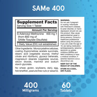 Thumbnail for Jarrow Formulas SAMe Supplement 400 mg - 60 Tablets - High Concentration of Active S,S Form - Supports Joint Health, Liver Function, Brain Metabolism, Balanced Mood & Antioxidant Defense - 60 Servings