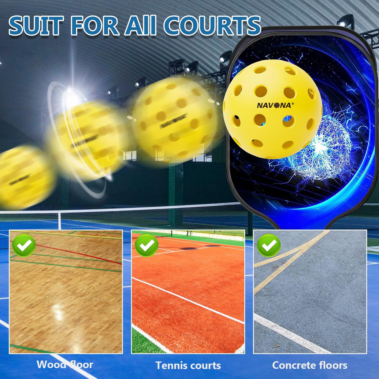 Navona 48 Pack Premium 40-Holes Outdoor Pickleball Balls, Meet USAPA Official Requirement, Perfectly Balanced, High Bounce True Flight, Durable Outdoor Pickleball Set