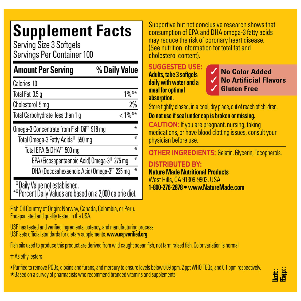 Nature Made Omega 3 Fish Oil Supplements, 550mg Per Serving, Fish Oil Omega 3 Supplements as Ethyl Esters for Healthy Heart Support, 300 Softgels, 100 Day Supply