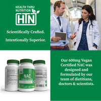 Thumbnail for Health Thru Nutrition NAC N-Acetyl-Cysteine 600mg 60 Capsules | Vegan Certified | The Purest NAC Supplement | Supports Healthy Lung, Liver Functions & Cellular Health | Non-GMO Soy & Gluten Free