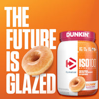 Thumbnail for Dymatize x Dunkin' Glazed Donut ISO100 Whey Protein Powder, 25g of Protein, 5.5g BCAAs, 120 Cal., Gluten Free, 1g Fat, 1g Sugar, 2g Carb (20 Servings)