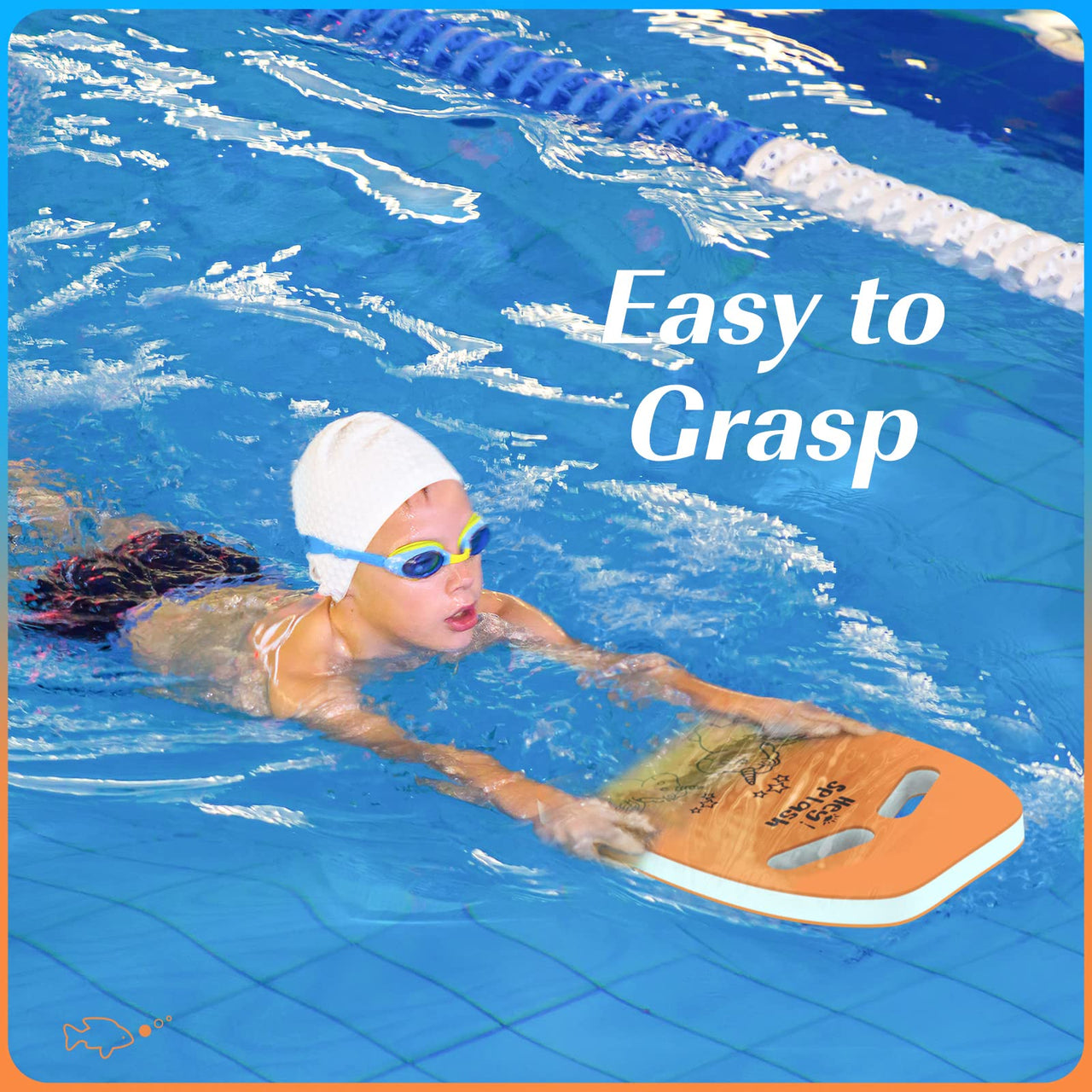 HeySplash Swim Kickboard for Kids, Swimming Training Kickboard, Cute Pattern Swim Training Aid for Children, Pool Exercise Equipments for Beginning Swimmers Safety Swim Board Auxiliary, Orange