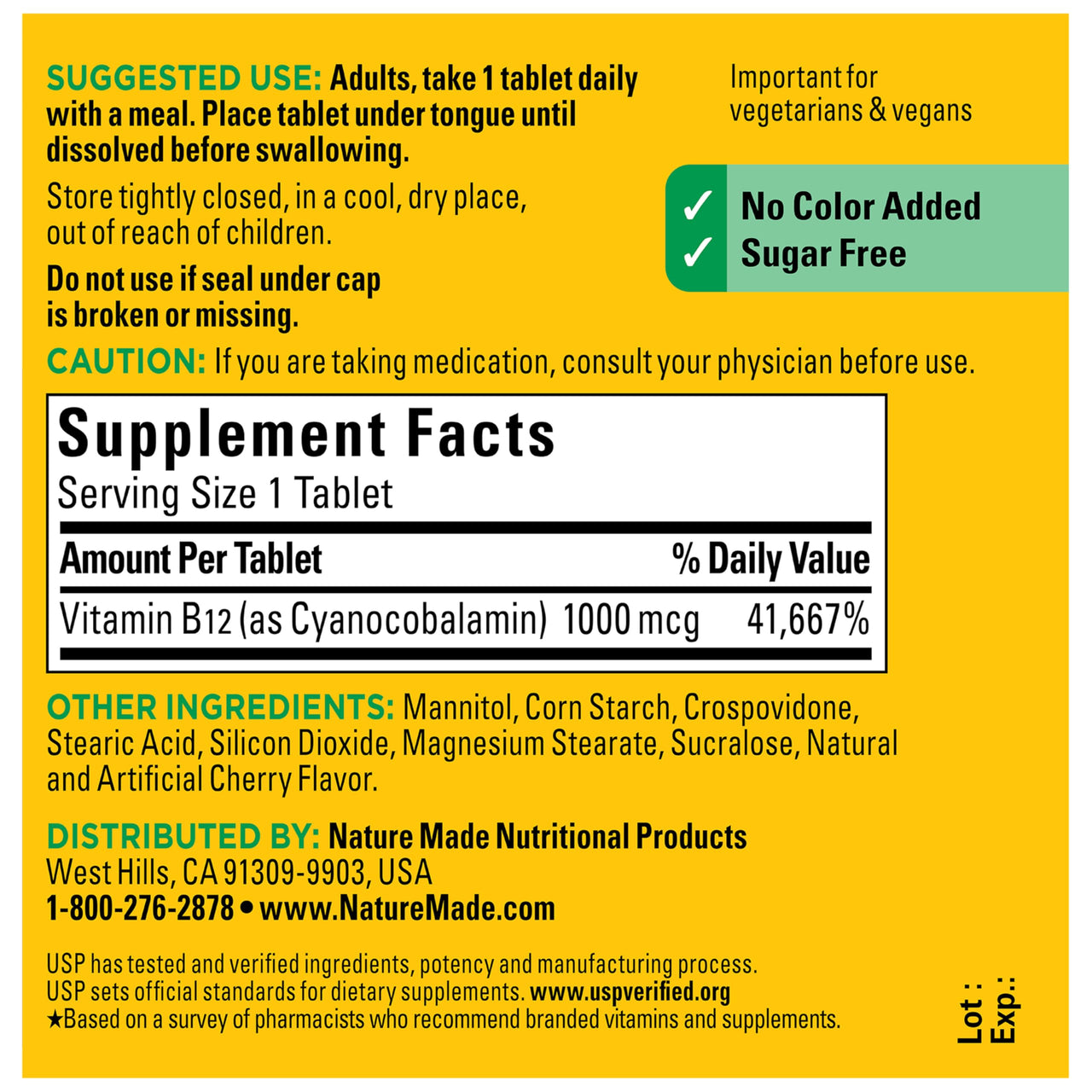 Nature Made Vitamin B12 1000 mcg, Easy to Take Vitamin B12 Sublingual Tablets for Energy Metabolism Support, 150 Sugar Free Fast Dissolve Tablets, 150 Day Supply