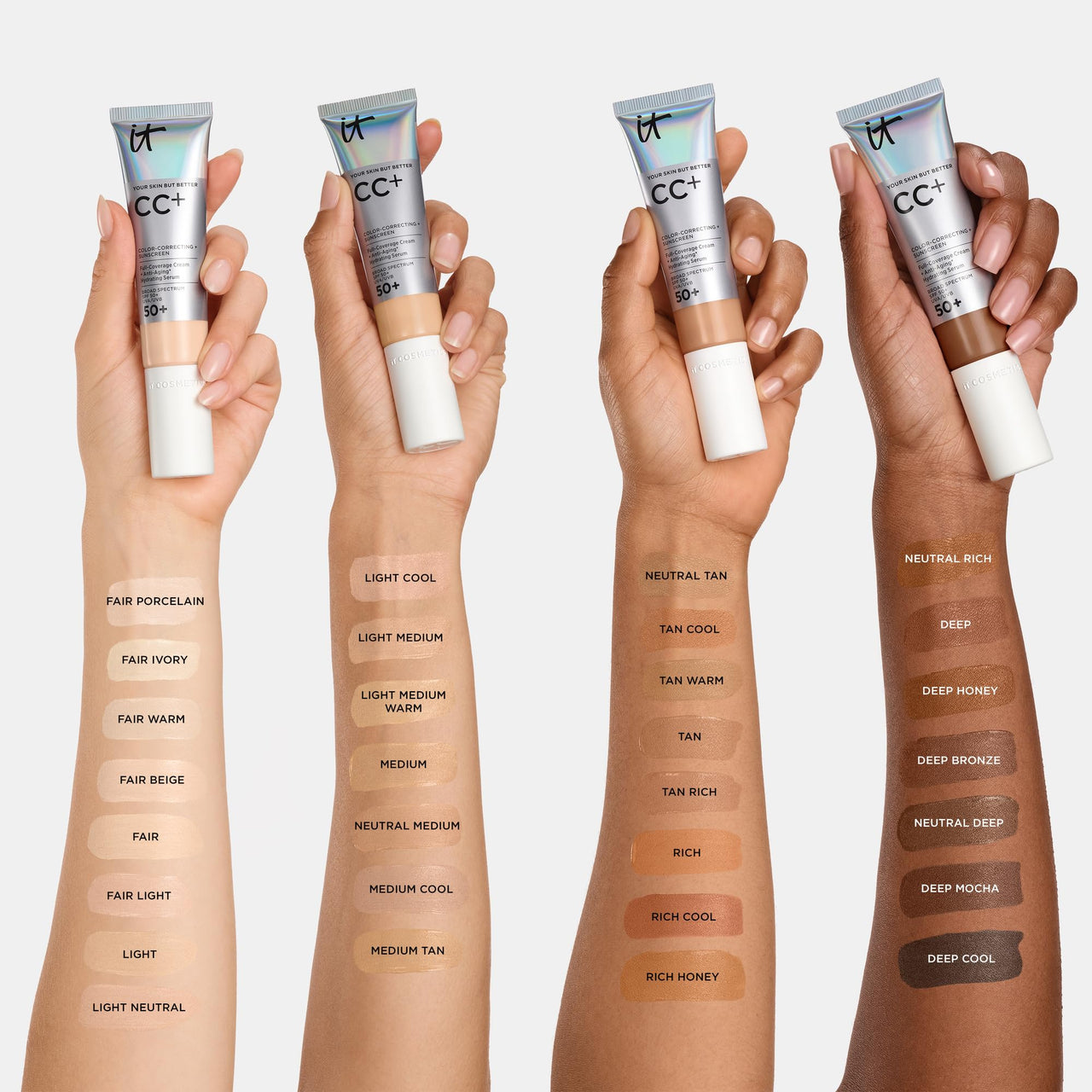 IT Cosmetics CC+ Cream (Medium) - Natural Full Coverage Foundation With SPF 50+, Color Corrector & Anti-Aging Hydrating Serum, Hyaluronic Acid + Peptides, Lightweight - 1.08 fl oz