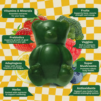 Thumbnail for Gruns Multivitamin for Kids, Super Greens Gummies, Superfood Gummy Bears with 20+ Vitamins & Minerals, Spirulina, Chlorella, Alfalfa, Prebiotics Fiber for Digestive Health, Adaptogens Supplement, 28ct