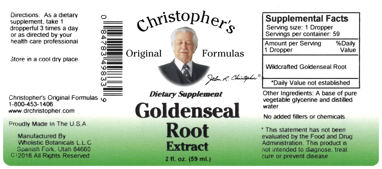 Christopher's Original Formulas Goldenseal Root | 2 oz Liquid Herbal Supplement | Whole Herb Extract in Vegetable Glycerin Base | Traditional Herbal Support