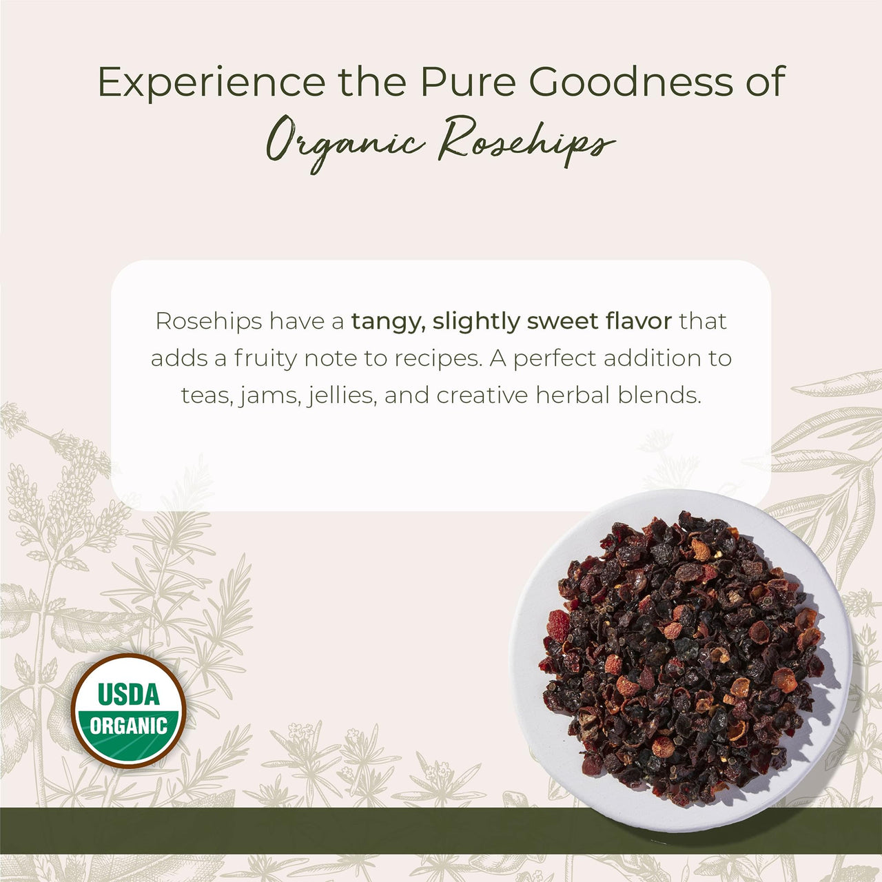 Starwest Botanicals Rosehips Organic - Dried Herb for Tea & Baking, Seedless, Cut & Sifted, Certified Kosher, Non-GMO - Bulk 1 lb Bag