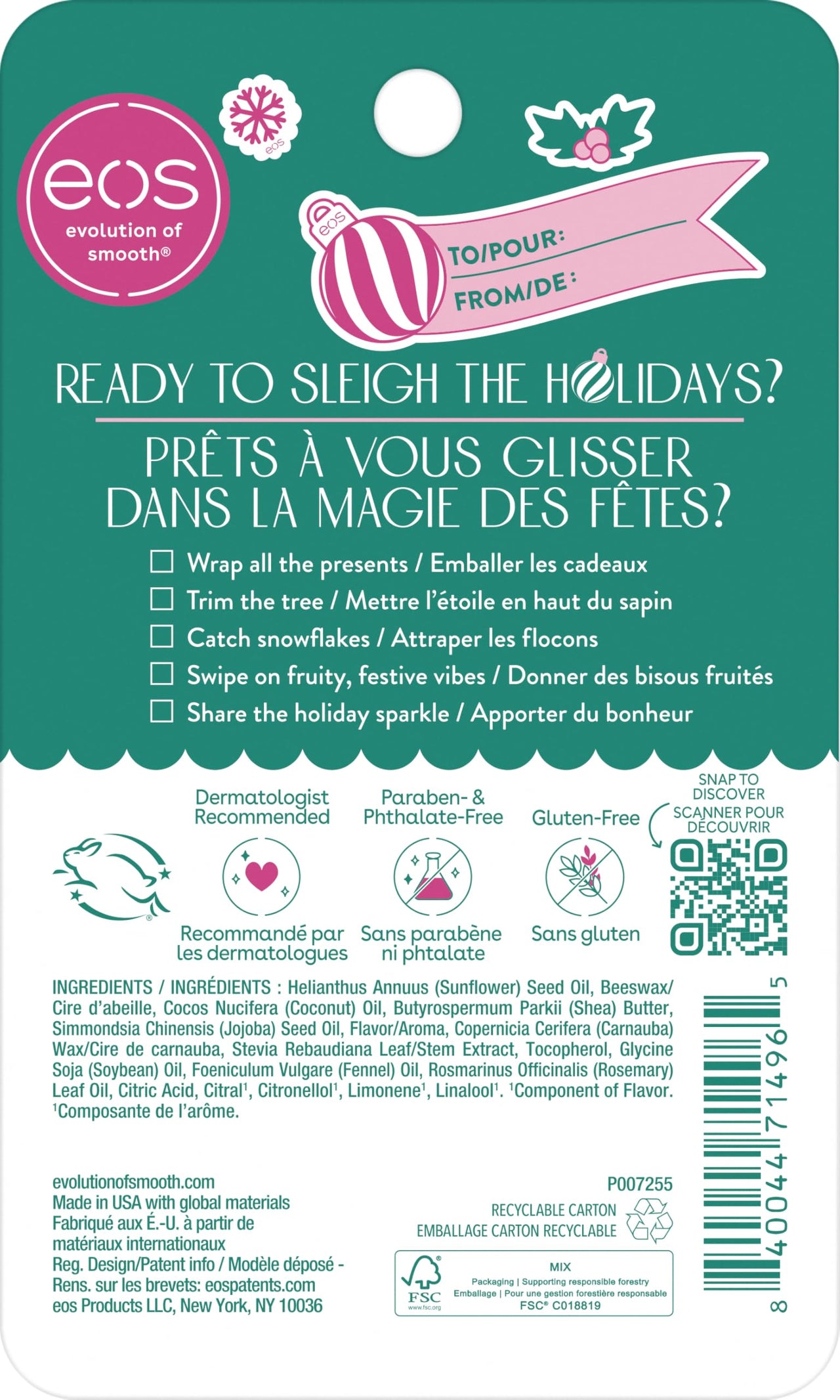 eos Holiday Lip Balm Sticks, Sugar Plum Spritz & Candy Apple, Limited Edition Lip Care, Stocking Stuffers, Natural Shea Butter, 0.14 oz, 2-pack