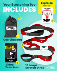 Thumbnail for Stretching Strap with Loops - Non Elastic Stretch Band for Physical Therapy, Yoga Strap for Stretching Equipment, Stretch Bands for Exercise and Flexibility - Fascia, Hamstring and Leg Stretcher Belt
