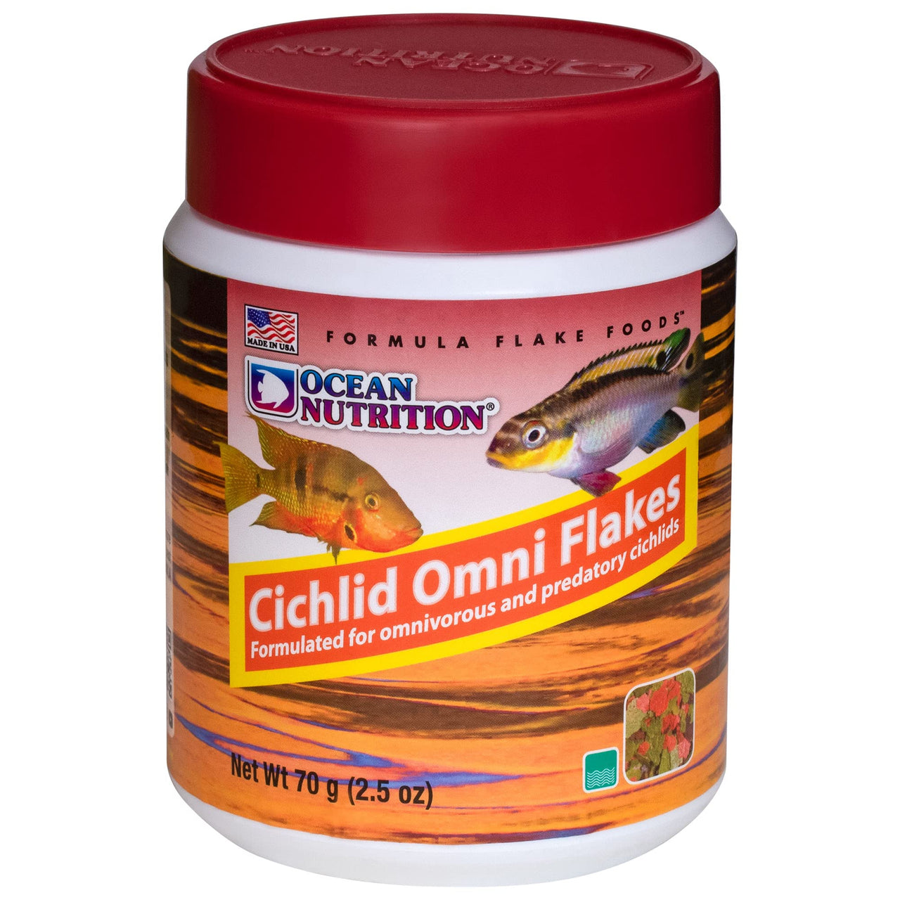 Ocean Nutrition Fish Food Flakes - Cichlid Fish Food, High Protein Flakes, Tropical, Ideal Cichlid Food for Angelfish, Kribensis, Ram and More, Made in The USA, 2.5 oz (70 g)