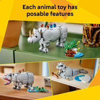 Thumbnail for LEGO Creator 3 in 1 Wild Animals: Majestic Rhino with Birds Building Toys for Kids - Safari Pretend Play Toys for Girls & Boys, Ages 9+ - Gift for Birthdays - 31171