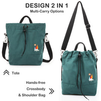 Thumbnail for Togood Women's Casual Canvas Tote Handbag with Sunshine Embroidery, Blackish Green, Medium