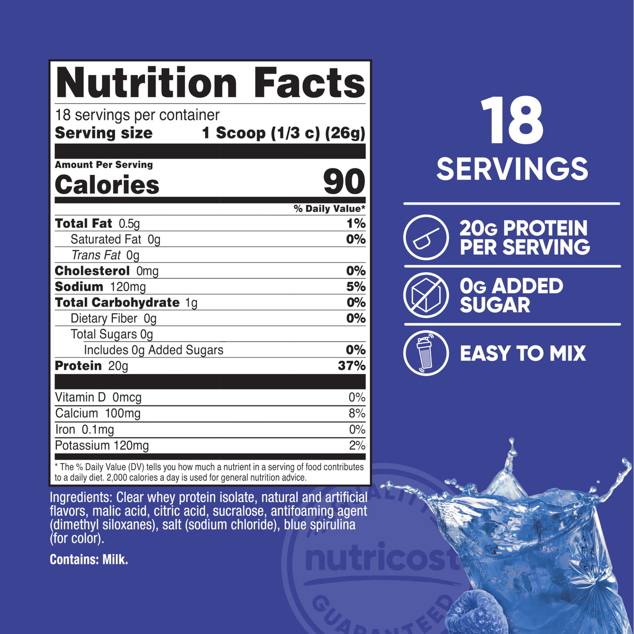 Nutricost Clear Whey Protein Isolate Powder (Berry Blast) 1 LB - 20g of Protein, 0g Added Sugar, GMO-Free, Gluten-Free