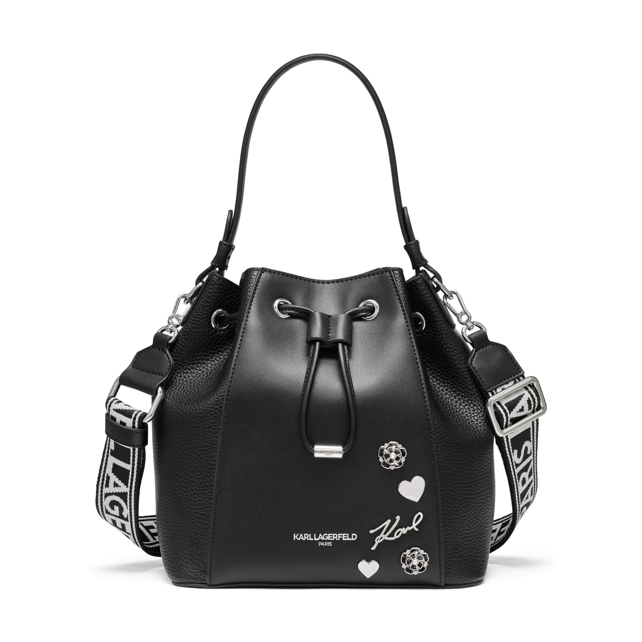 Karl Lagerfeld Paris Adele Bucket Bag, Black/Silver