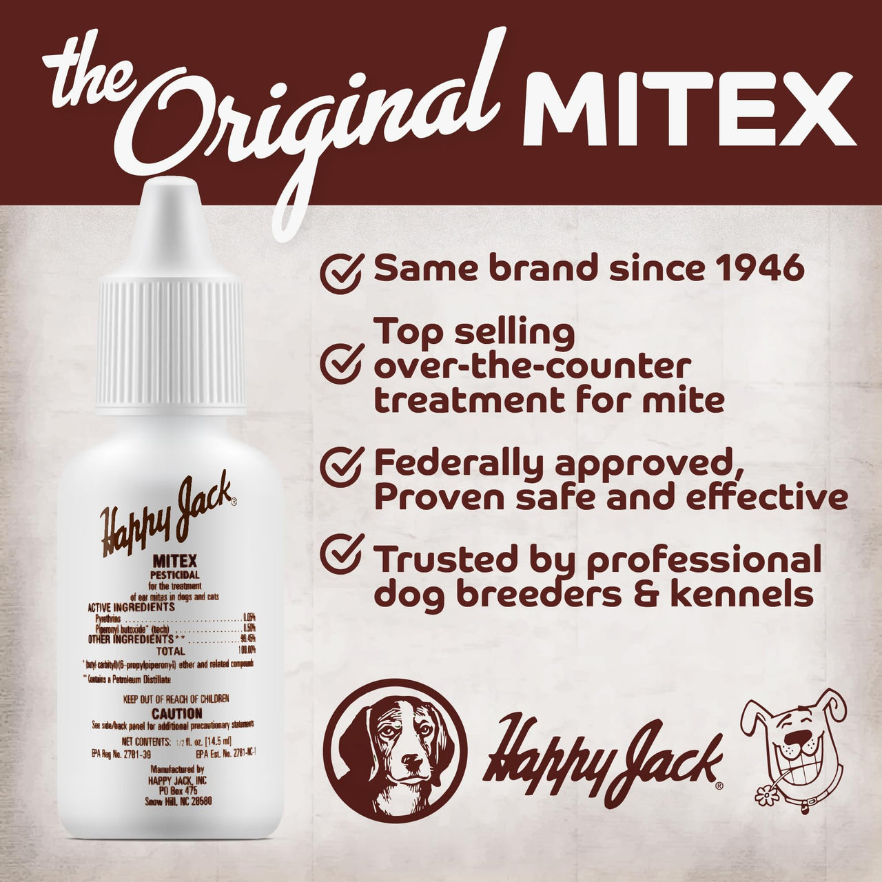 Happy Jack Mitex Ear Mite Treatment for Dogs & Cats (0.5 oz), Itch Relief from Constant Itching & Ear Irritation