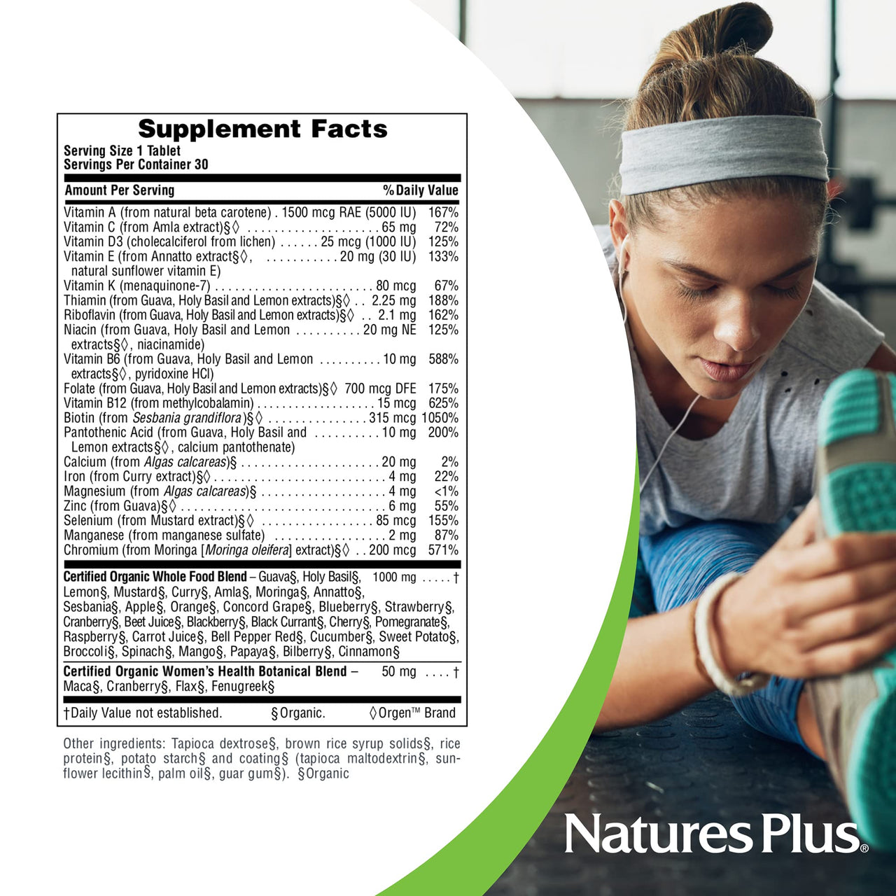 NaturesPlus Source of Life Garden Women’s Once Daily Multivitamin - 30 Tablets - Supports Energy & Healthy Immune System - USDA Certified Organic, Non-GMO, Vegan, Gluten Free - 30 Servings
