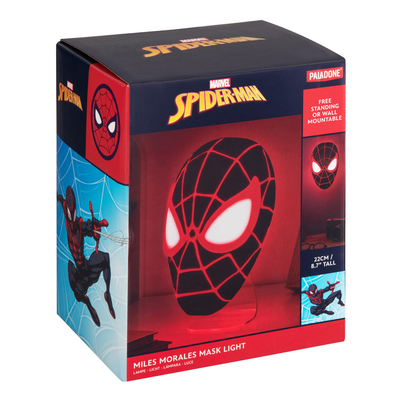 Paladone Miles Morales Spider-Man Mask LED Light – Wall-Mount or Freestanding Lamp | Official Marvel Collectible for Bedrooms, Game Rooms & Gifts