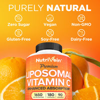 Thumbnail for Nutrivein Premium Liposomal Vitamin C Supplement 1650mg - 180 Caps: High-Absorption High Dose Vitamin C Capsules for Whole-Body Defenses & Overall Well-Being