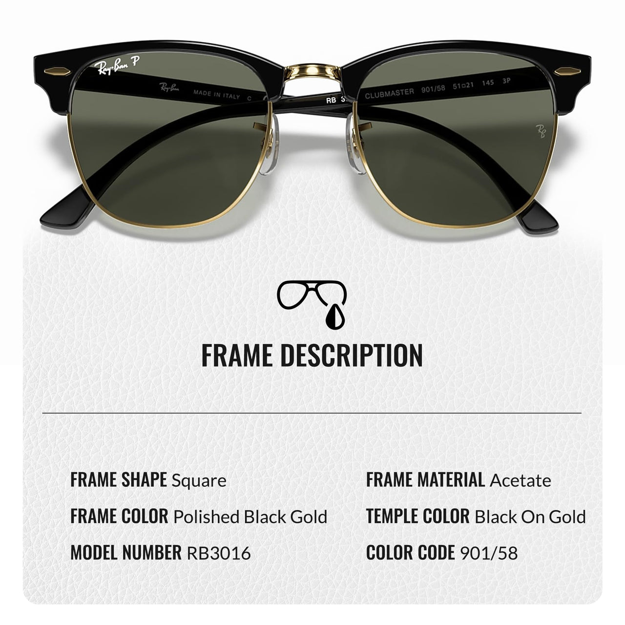 Ray-Ban RB3016 Clubmaster Classic Square Shape Sunglasses With Eyewear Kit Bundle - High Bridge Fit - Ideal Formal and Casual Wear Square Sunglasses