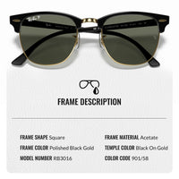 Thumbnail for Ray-Ban RB3016 Clubmaster Classic Square Shape Sunglasses With Eyewear Kit Bundle - High Bridge Fit - Ideal Formal and Casual Wear Square Sunglasses