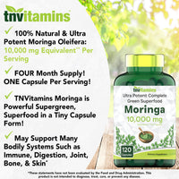 Thumbnail for tnvitamins Moringa Capsules 10,000 mg - 120 Capsules | High Potency Moringa Leaf Extract Superfood Supplement for Energy, Vitality & Antioxidant Support