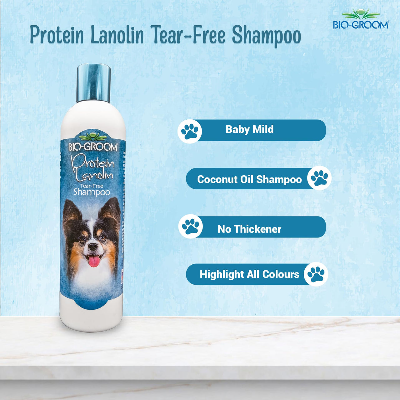 Bio-Groom Protein Lanolin Dog Shampoo – Tear-Free Pet Shampoo, Dog Bathing Supplies, Puppy Wash, Cat & Dog Grooming Supplies, Cruelty-Free, Made in USA, Tearless Dog Products – 12 fl oz 1-Pack