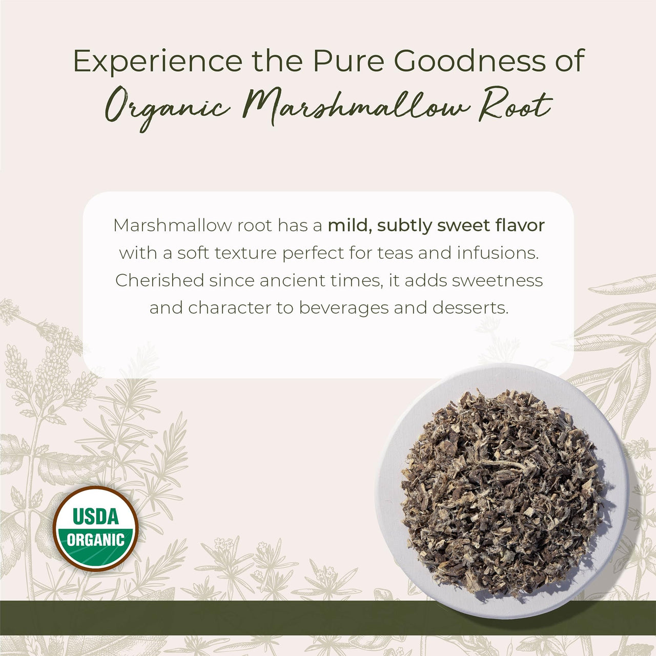 Starwest Botanicals Organic Marshmallow Root - Dried Herb for Tea, Loose Leaf Root Herb, Cut & Sifted, Certified Kosher, Non-GMO - Bulk 1 lb Bag