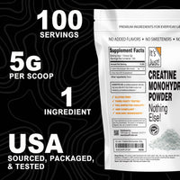 Thumbnail for It's Just! - Creatine Monohydrate Powder, Pure Creatine Powder, Made in USA, 3rd Party Lab Tested, 5g Per Serving, Scoop Included, No Fillers, No Added Flavor (Unflavored, 500g / 100 Servings)