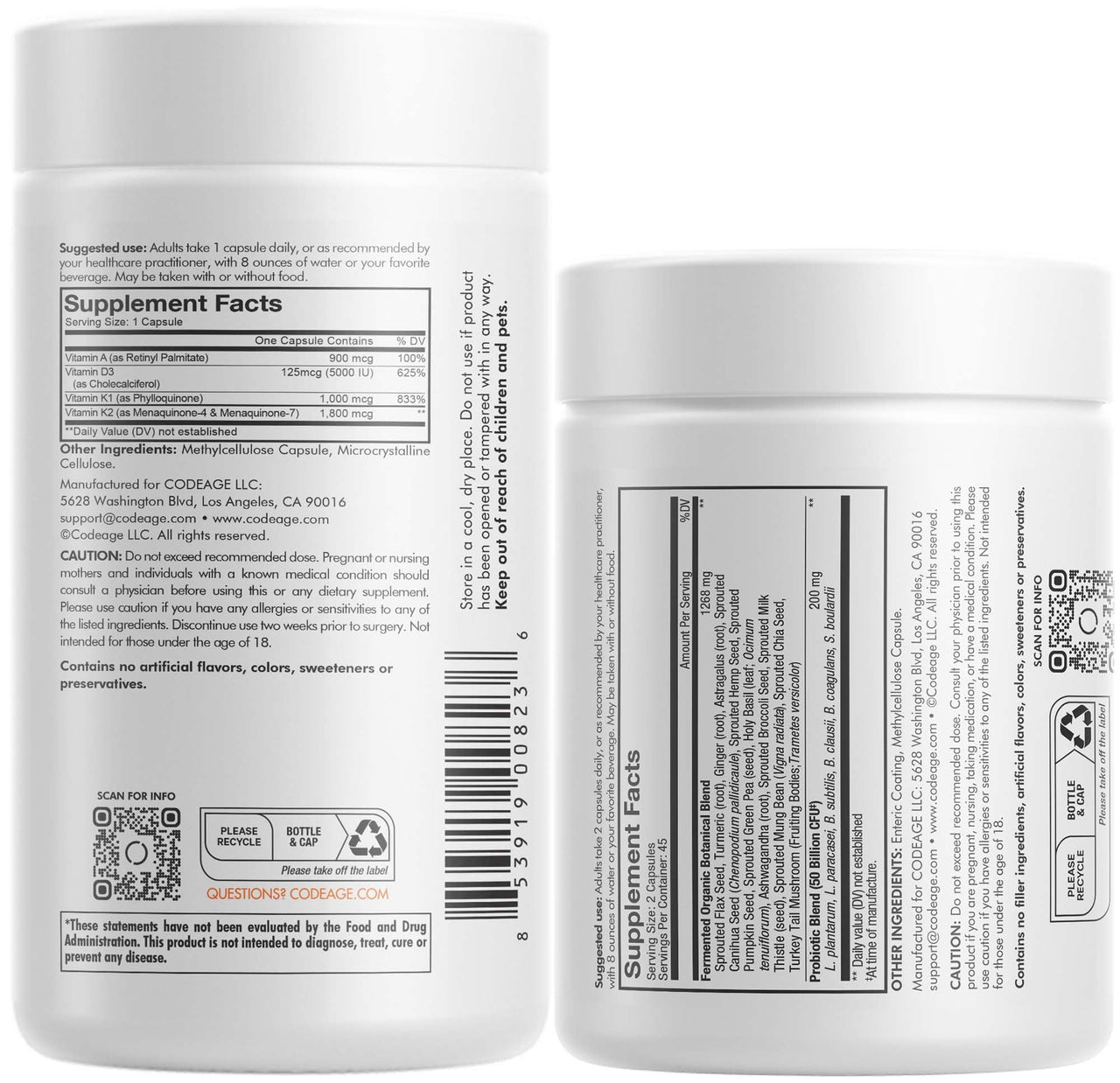 Codeage Daily ADK Vitamin & Probiotic Bundle – Vitamin A Retinyl Palmitate, Vitamin D3 Cholecalciferol, Vitamin K, 50 Billion CFU SBO Probiotic Blend, Non-GMO
