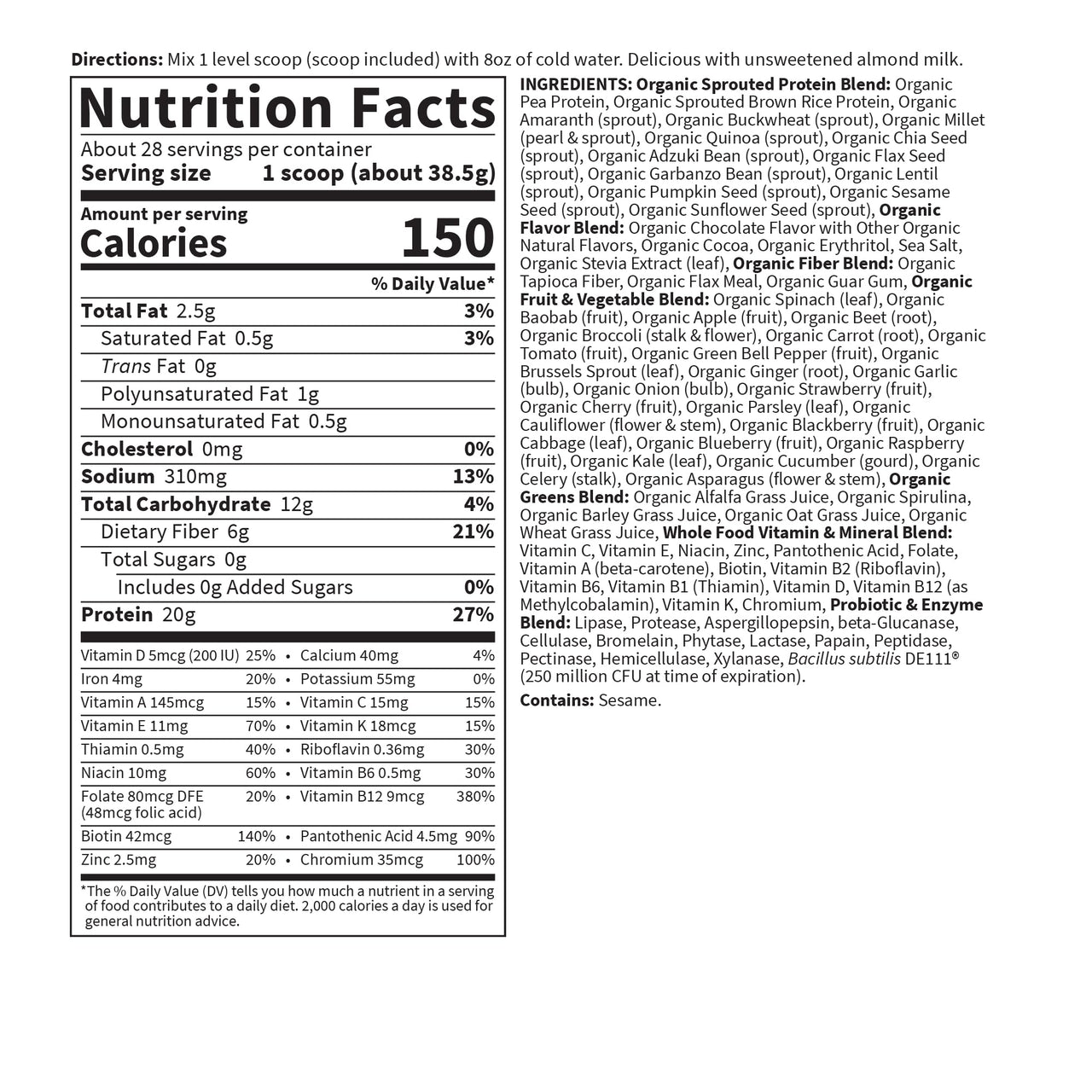 Garden of Life Meal Replacement Shakes, Vegan Protein Powder, Raw Organic Protein Powder, Chocolate Protein Powder with Plant Based Pea Protein, Sprouts, Greens, Probiotics, Dairy Free 28 Servings