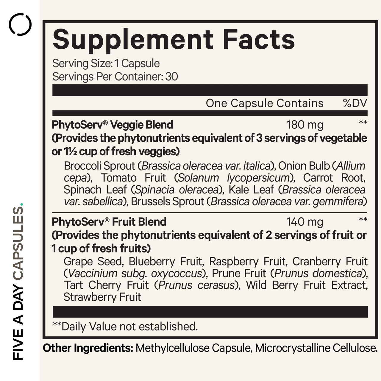Codeage Instantfood Five A Day – Fruits & Vegetables Capsule Supplement – Whole Food Phytonutrients – 15 Fruits and Veggies Blend - Vegan, Non-GMO – 30 Capsules
