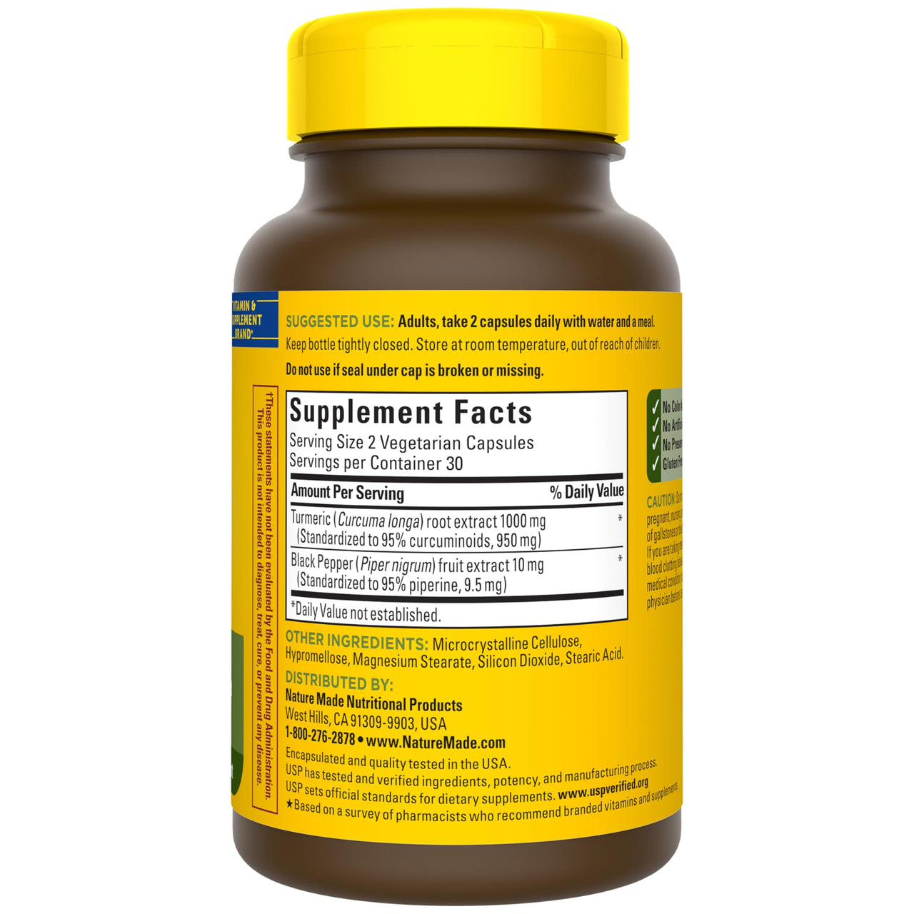 Nature Made Extra Strength Turmeric Curcumin with Black Pepper, 1000mg Turmeric Extract per serving (Standardized to 95% Curcuminoids), Supports Healthy Inflammation Response, 60 Vegetarian Capsules