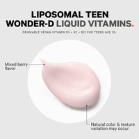 Thumbnail for Codeage Liposomal Teen Wonder-D, Vegan Vitamin D3 Cholecalciferol + K2 Liquid Supplement for Teenagers, Plant-Based Vitamin B12, Non-GMO Sunflower Oil, Mixed Berry Flavor, 3-Month Supply, 7.6 fl oz