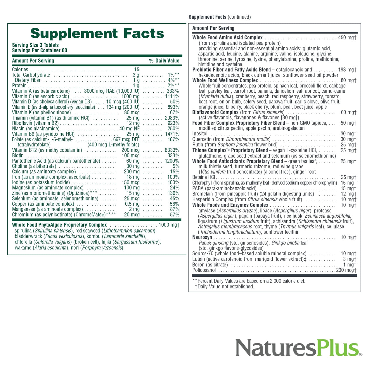 NaturesPlus Ultra Source of Life Multivitamin - 180 Tablets - Supports Immune Health, Energy & Overall Well-Being - with Lutein & Vitamin D3 - Vegetarian & Gluten Free - 60 Servings