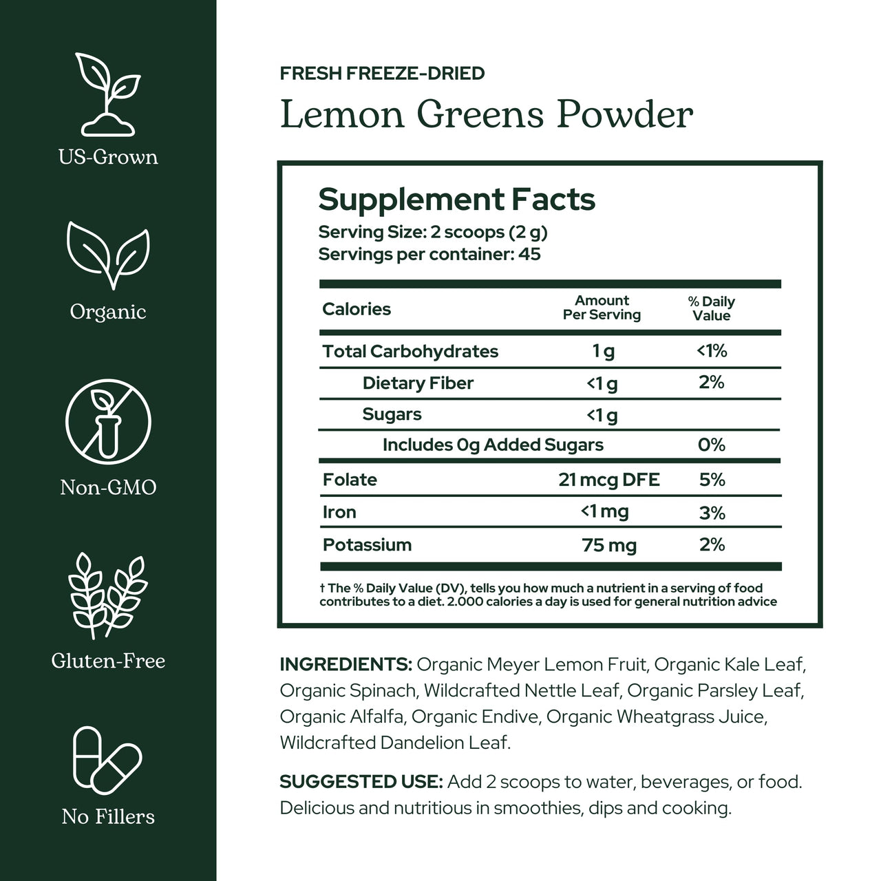 Eclectic Herb - Lemon Greens Powder Supplement | Immune + Detox Support | Nutritional Support, Vitamins + Minerals | Superfood Powder + Daily Greens Drink Mix | Non-GMO, Vegan (3.2 oz | 90 g)