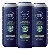 Thumbnail for NIVEA MEN Maximum Hydration Body Wash for Dry Skin, Aloe Vera Enriched, 3-in-1 Moisturizing Body Wash, Face and Hair, Paraben Free, Vegan Formula, 16.9 Fl Oz Bottle, Pack of 3