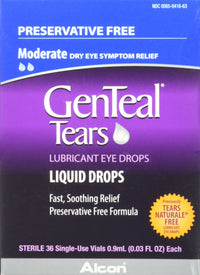 Thumbnail for GenTeal Tears Lubricant Eye Drops, Moderate Liquid Drops, 36 Sterile, Single-Use Vials, 0.9-mL Each