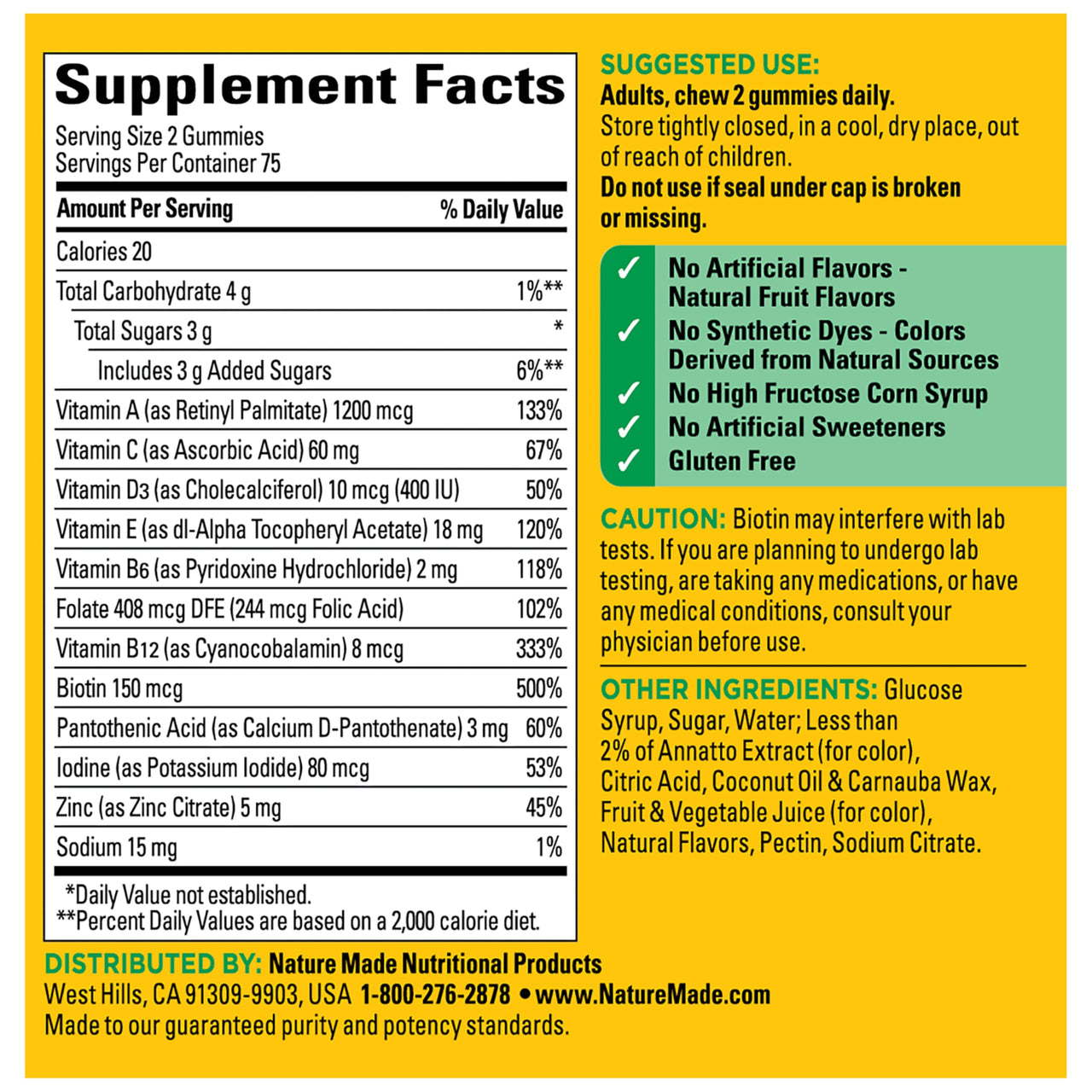 Nature Made Multivitamin Gummies, Mens & Womens Gummy Vitamins & Minerals, Adult Multivitamin Gummy, Daily Nutritional Support, 150 Vitamin Gummies, 75 Day Supply