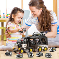 Thumbnail for JUKUDAHU Police Truck Toy for 3 4 5 6 Years Old Boys - Carrier Vehicle Toy Set with 3 Small Cars and 1 Helicopter, Kids Firction Powered Car for Age 3-9, Gifts for Boys and Girls