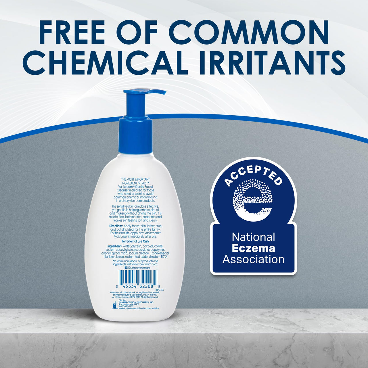 Vanicream Gentle Facial Cleanser with Pump Dispenser - 8 fl oz - Formulated Without Common Irritants for Those with Sensitive Skin