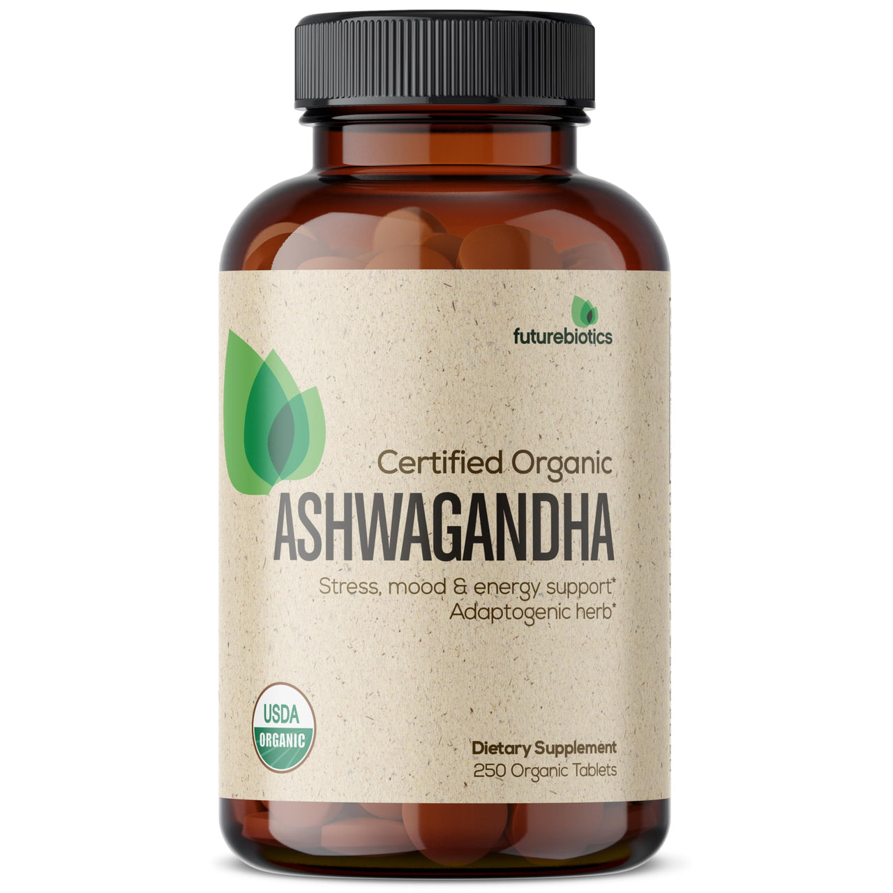 Futurebiotics Certified Organic Ashwagandha Stress Mood & Energy Support Adaptogenic Herb, Non-GMO, 250 Organic Tablets