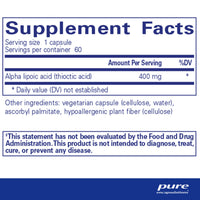 Thumbnail for Pure Encapsulations Alpha Lipoic Acid 400 mg | ALA Supplement for Liver Support, Antioxidants, Nerve and Cardiovascular Health, Free Radicals, and Carbohydrate Support* | 60 Capsules