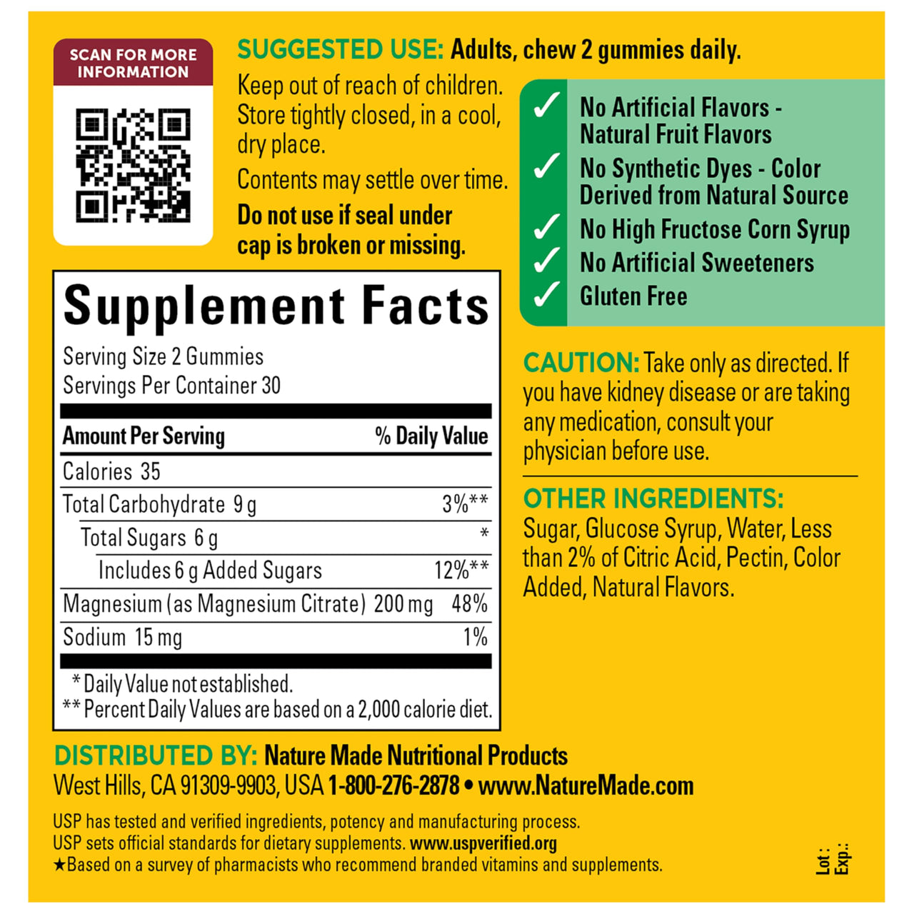 Nature Made High Absorption Magnesium Citrate 200 mg per serving, Magnesium Supplement for Muscle, Nerve, Bone and Heart Support, 60 Magnesium Gummies, 30 Day Supply