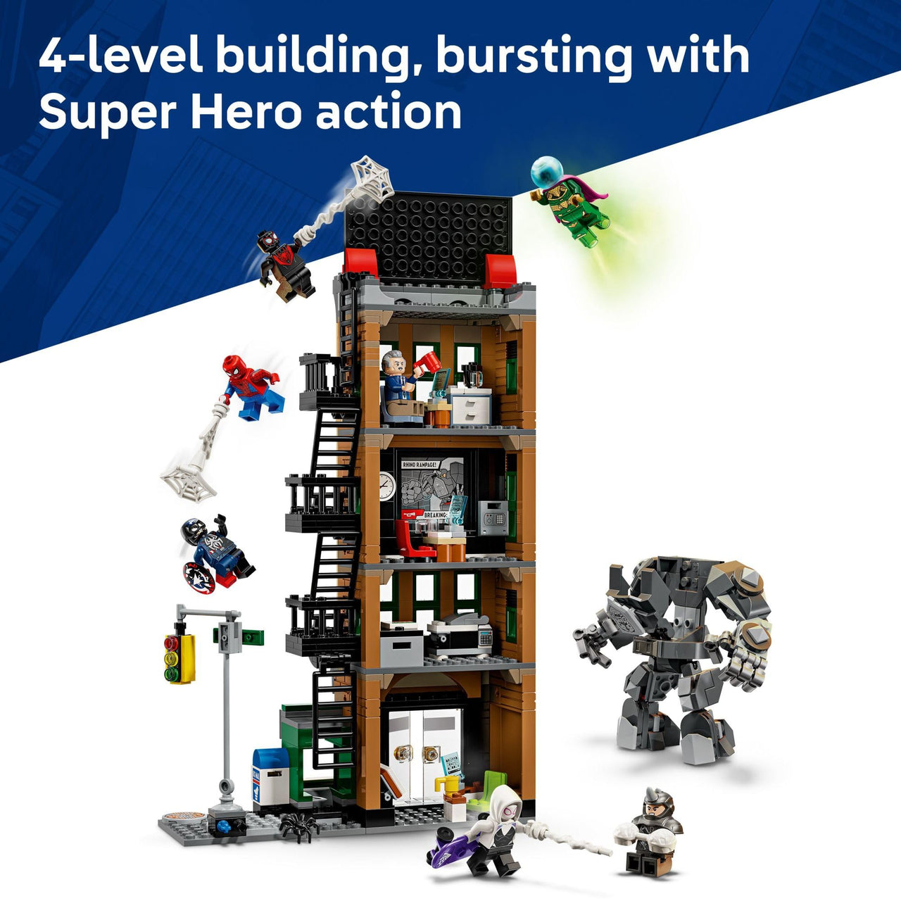LEGO Marvel Spider-Man vs. Mysterio: The Daily Bugle Building Toy - Pretend Play Set with 7 Minifigures & Rhino Mech - Super Hero Toy for Boys & Girls, Ages 10+ - Gift Idea for Birthdays - 76342