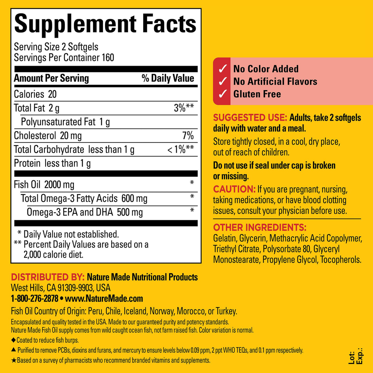 Nature Made Burp Less Fish Oil Omega 3 Supplements, 1000mg Softgels, Omega 3 Fish Oil Supplements for Healthy Heart Support, 320 Softgels, 160 Day Supply