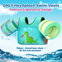 Thumbnail for HeySplash Swim Vest for Kids, Toddler Pool Floaties Fit 31-66 Lbs, Children Swimming Vest with Adjustable Strap, Swim Jacket Water Wing Arm Float, Puddle Beach Boat Jumper Boy Girl Age 2-7,Dinosaur