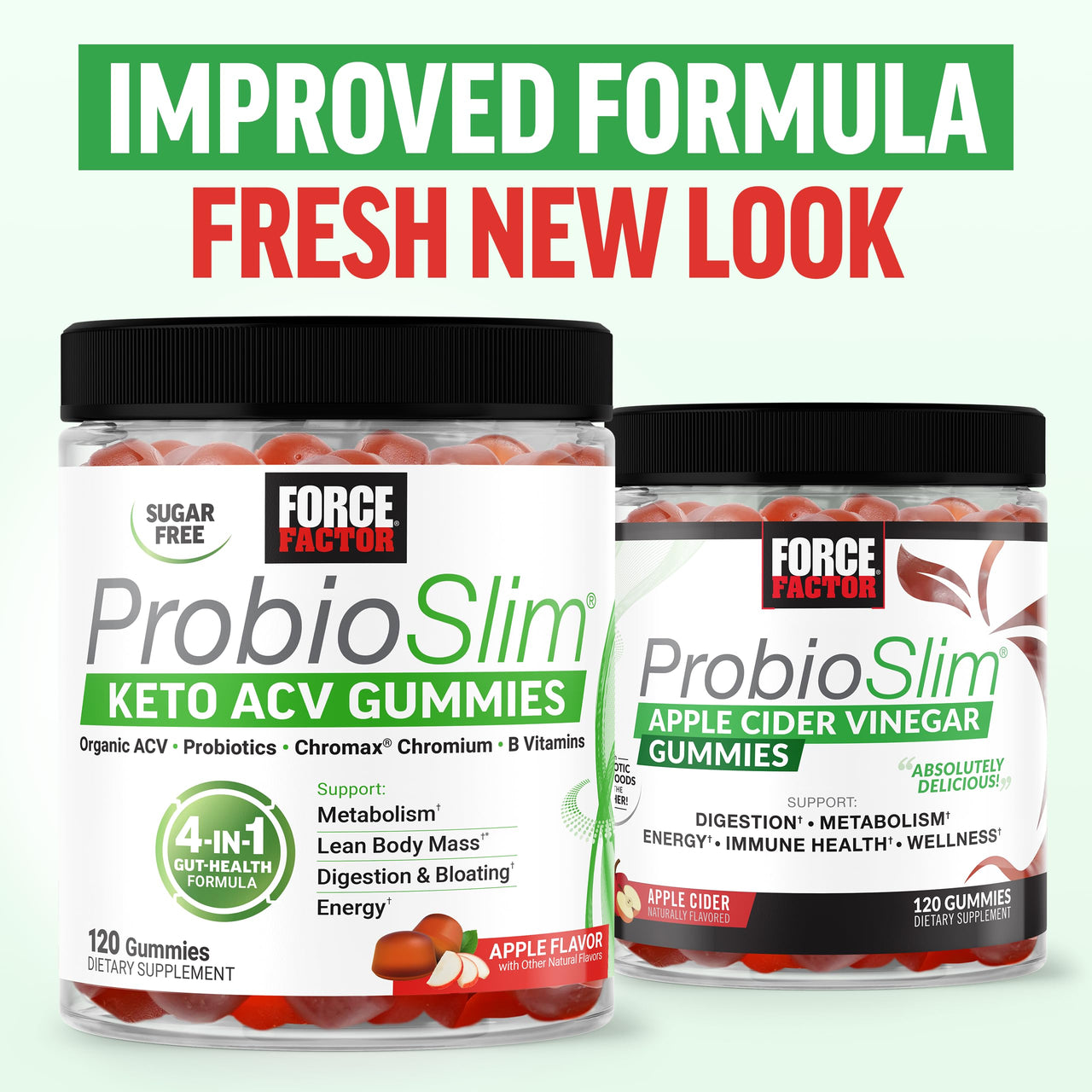 Force Factor ProbioSlim Keto ACV Gummies, Organic Apple Cider Vinegar Gummies with LactoSpore Probiotics & Prebiotics to Support Digestion, Metabolism, & Immune Health, 1 Net Carb, Apple Flavor, 120ct