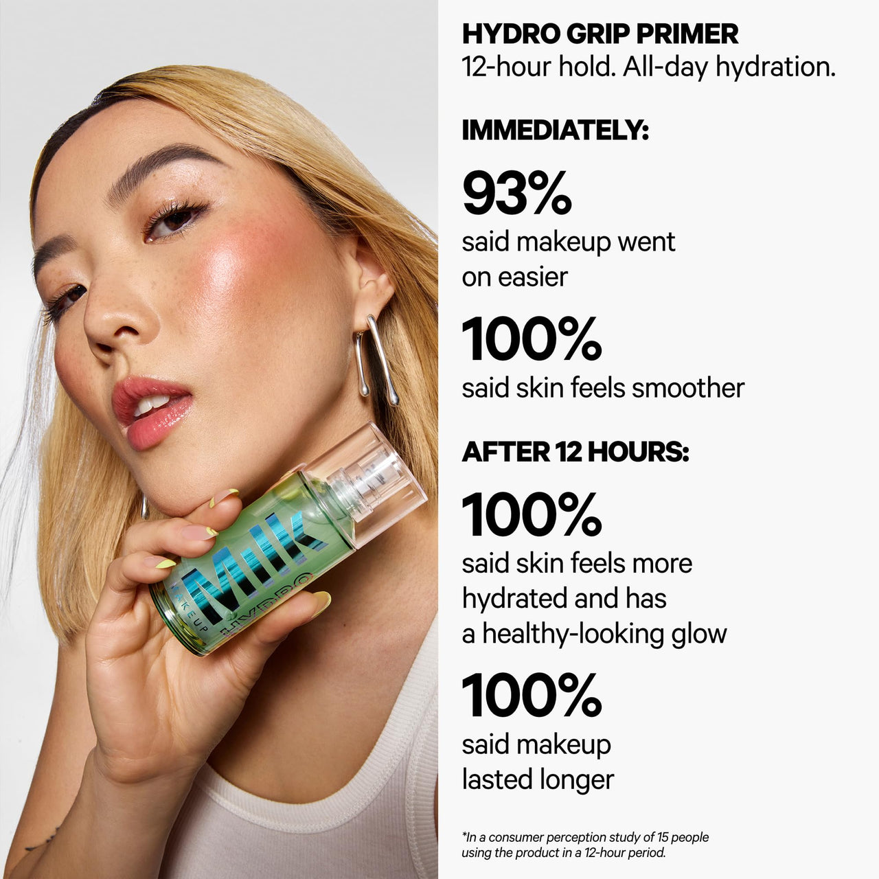Milk Makeup Hydro Grip Primer with Hyaluronic Acid + Niacinamide – Hydrating Face Primer Grips Makeup for Up to 12 Hours – Silicone-Free, Lightweight Gel with Dewy Finish – 0.33 oz