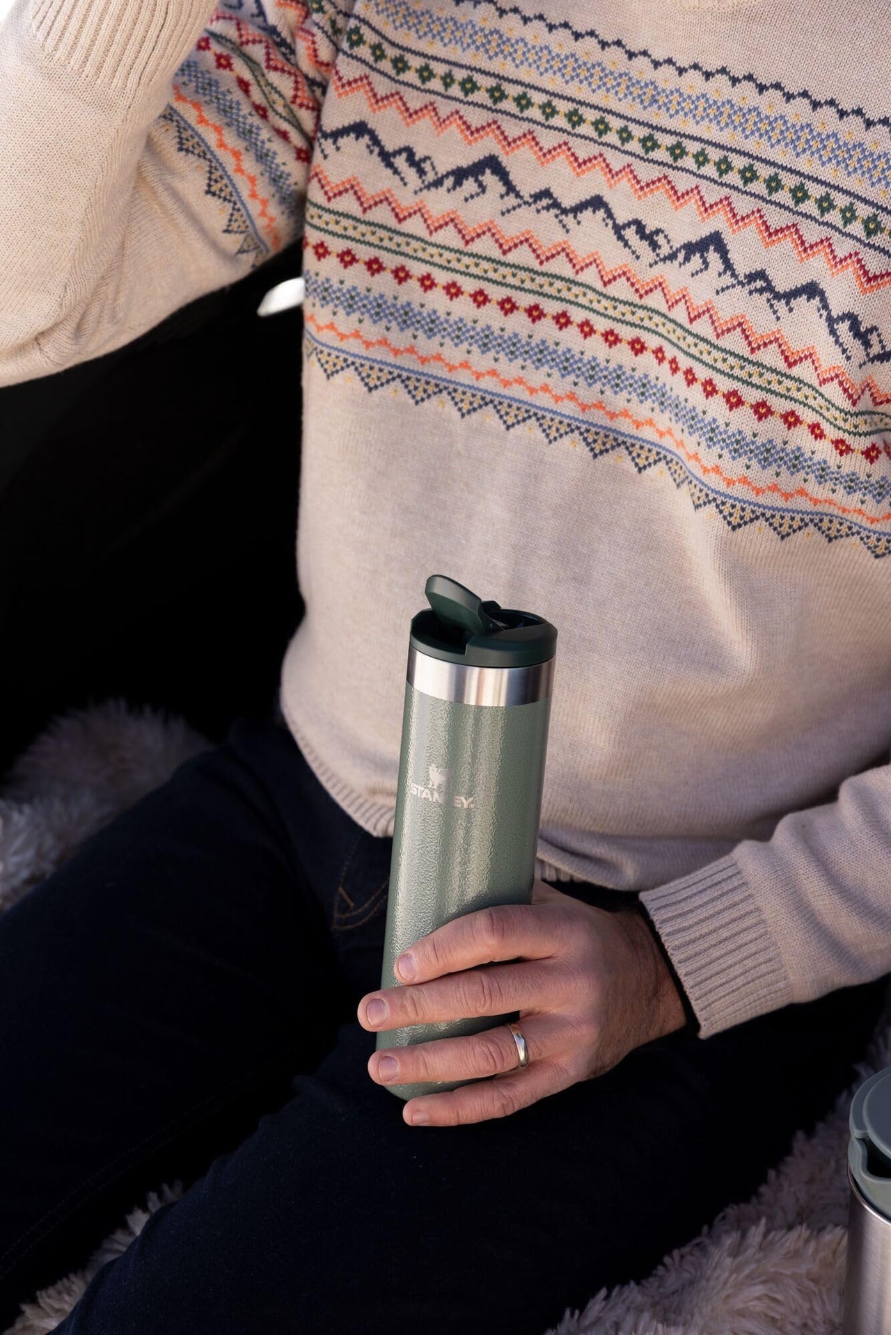 Stanley AeroLight Transit Bottle 20 oz | Locking Drink Through Lid | Leak Resistant Water Bottle or Coffee Travel Mug | Lightweight Insulated Stainless Steel | BPA-Free | Hammertone Green